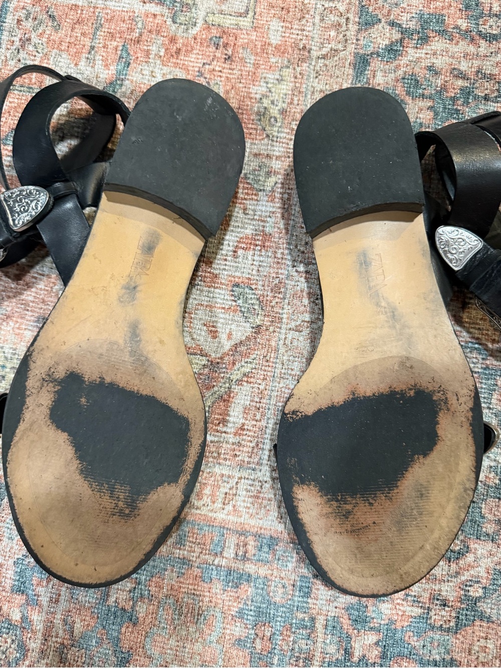 Zara Black Leather Sandals with Silver Buckles - Picture 5 of 6